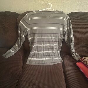 Quiksilver Gray Striped Crewneck Sweater